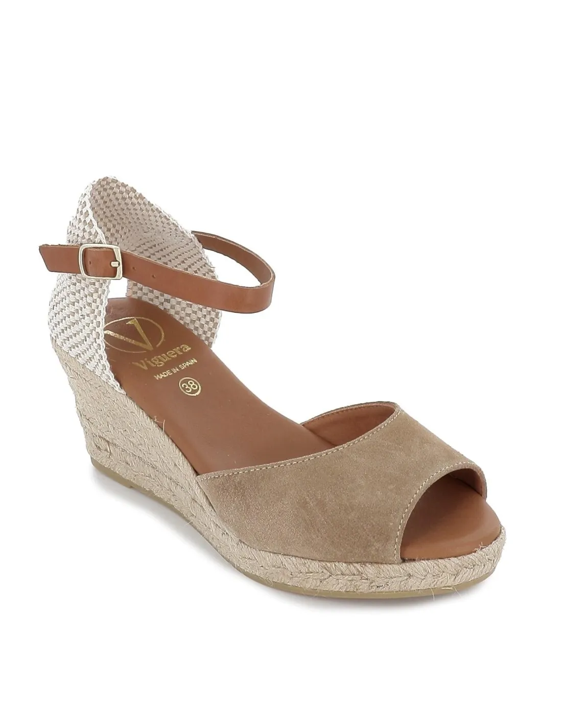 Alpargata de yute hecha en piel mujer beige Viguera