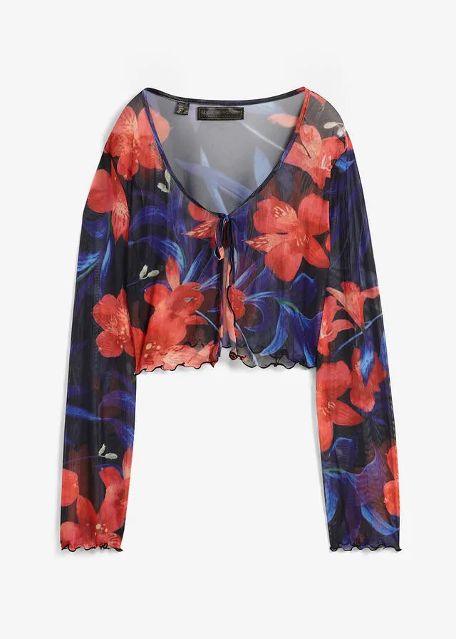 Black-Green-Dark Sapphire-Pink Lady Lightweight Bolero Jacket with Flowers