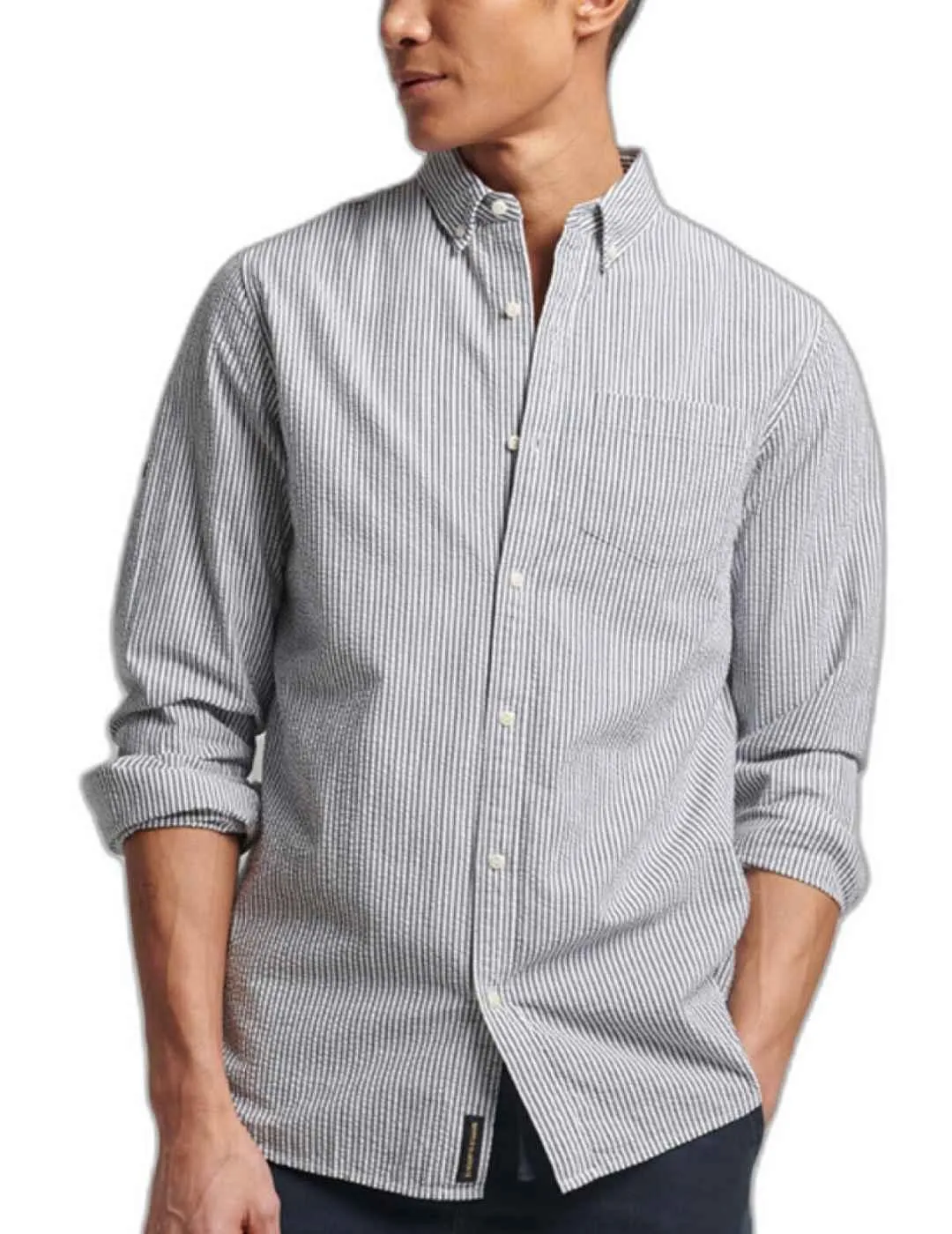 White Superdry Studios men's striped shirt.