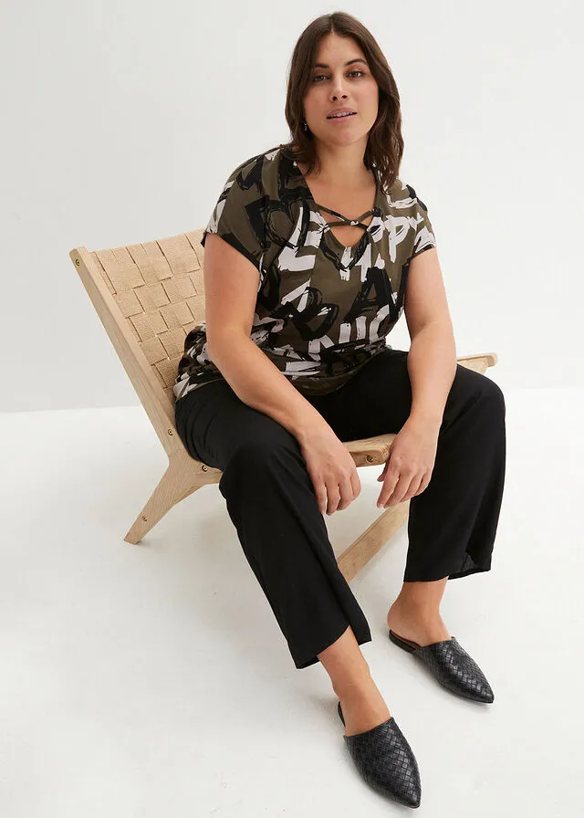 Dark Olive Green/Black/White Long Sleeve Top