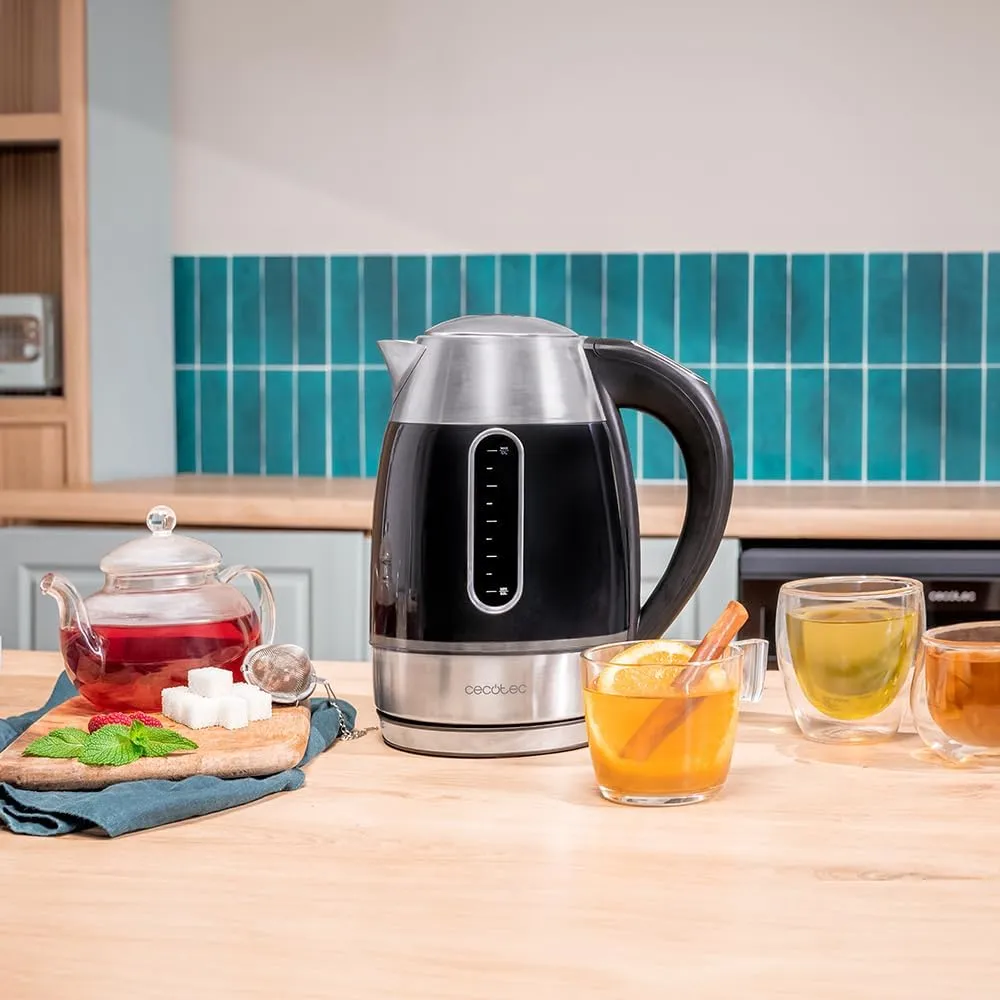 Cecotec Hervidor de Agua Eléctrico de 1,7 Litros con Pantalla Táctil Thermosense 500 Touch. 2200W, Interior de Acero Inoxidable,