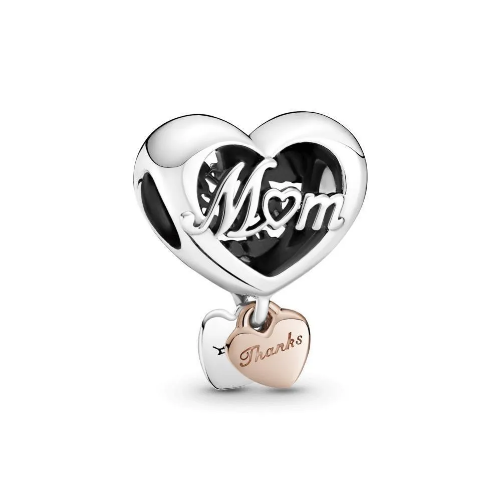 Charm Pandora plateado Mamá corazón rosa