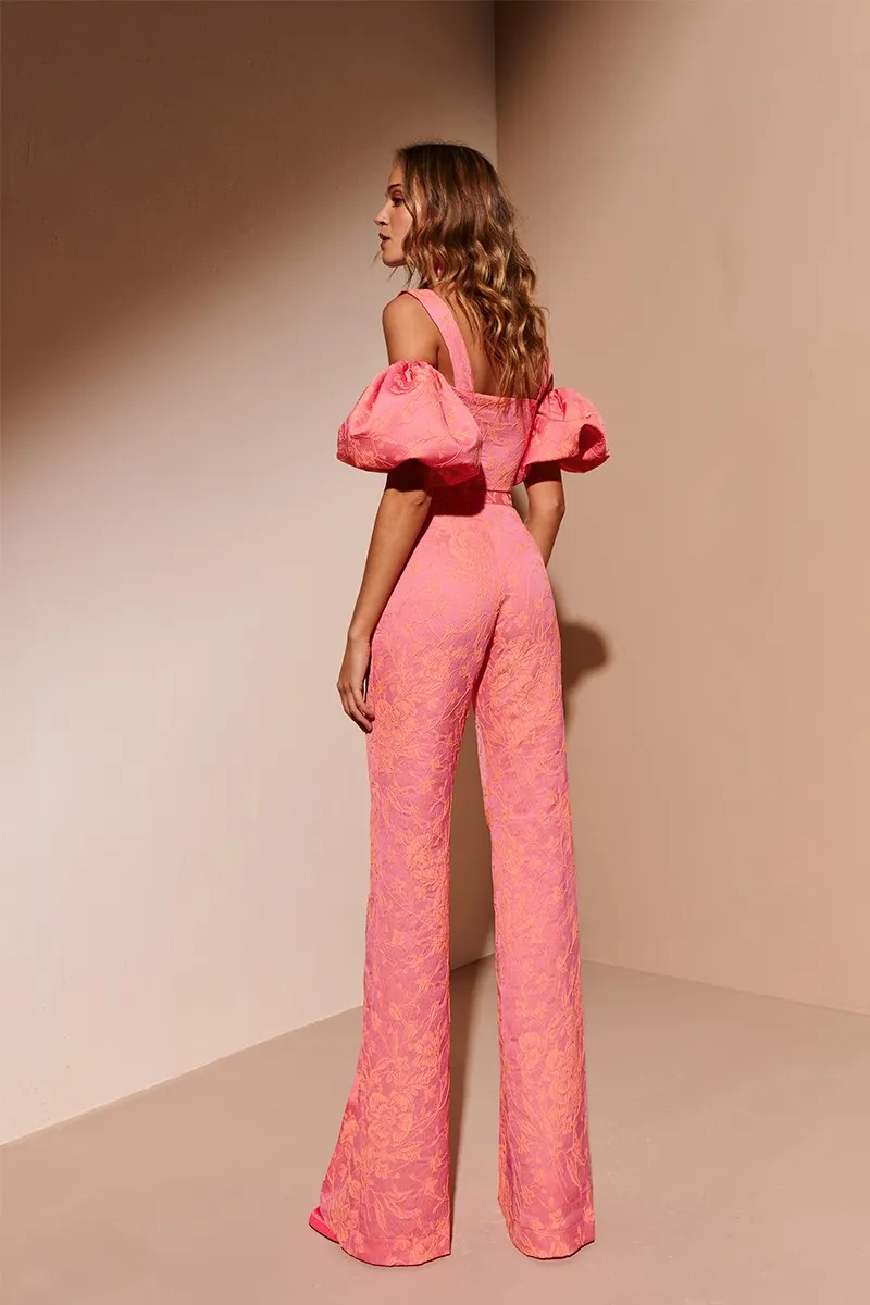 Lily pink and orange neon jacquard top and palazzo pants set