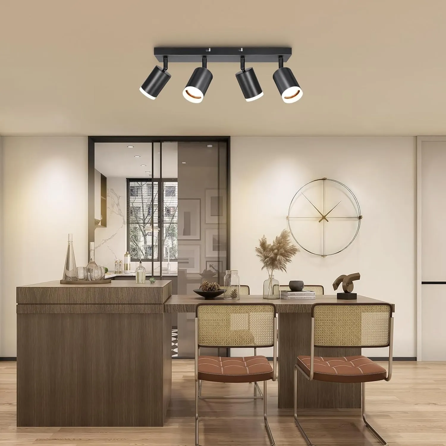 Dehobo Lampara Focos Techo con 4 Focos Giratorios, Lámpara de Pared Interior LED Negro Ajustables GU10, Foco de Pared para Inter