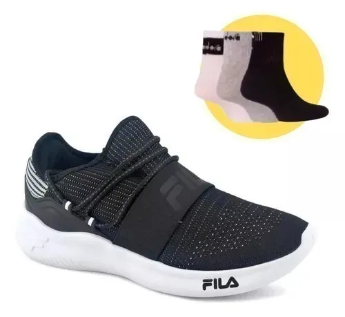 Fila Men's Trend Black and White Sneakers with Free Socks - 1012246