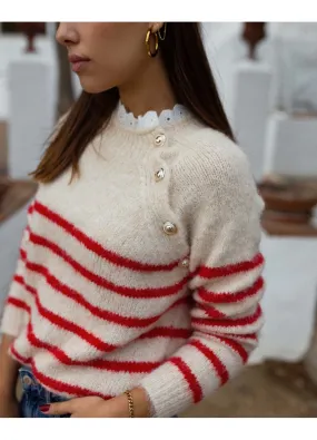 Striped Jersey Pointelle Top