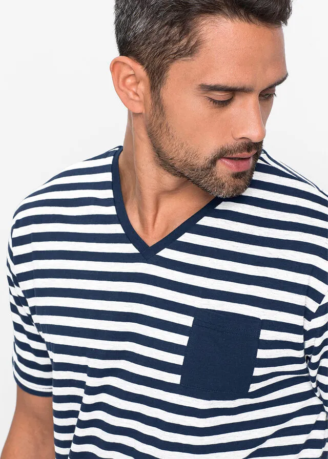 Men's Dark Blue-White Striped Short Pajamas