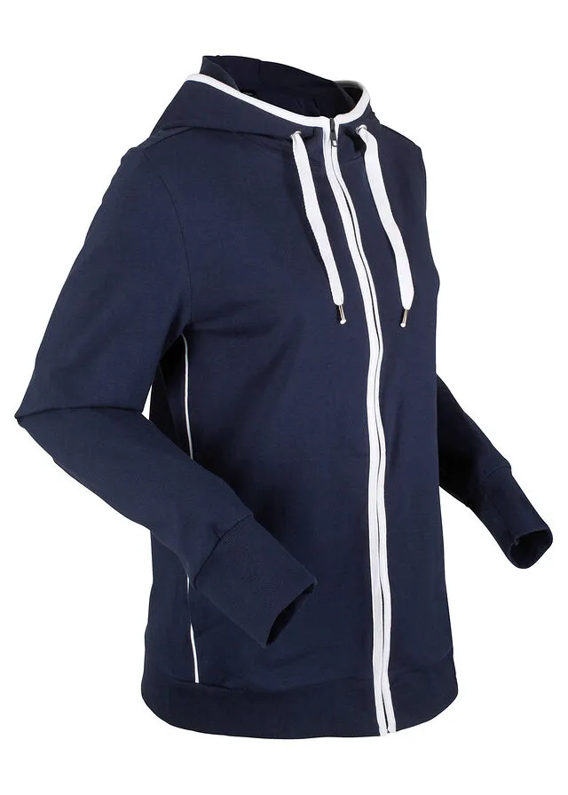 Navy Blue Stretch Cotton Track Jacket