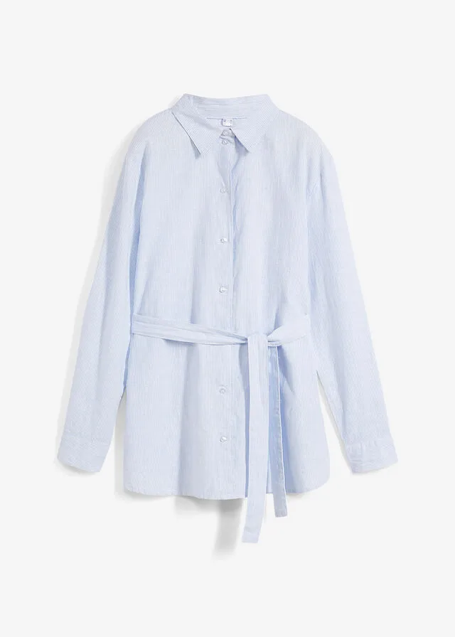 Nursing blouse in Pearl Blue-White Stripes.