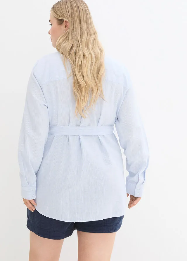 Nursing blouse in Pearl Blue-White Stripes.