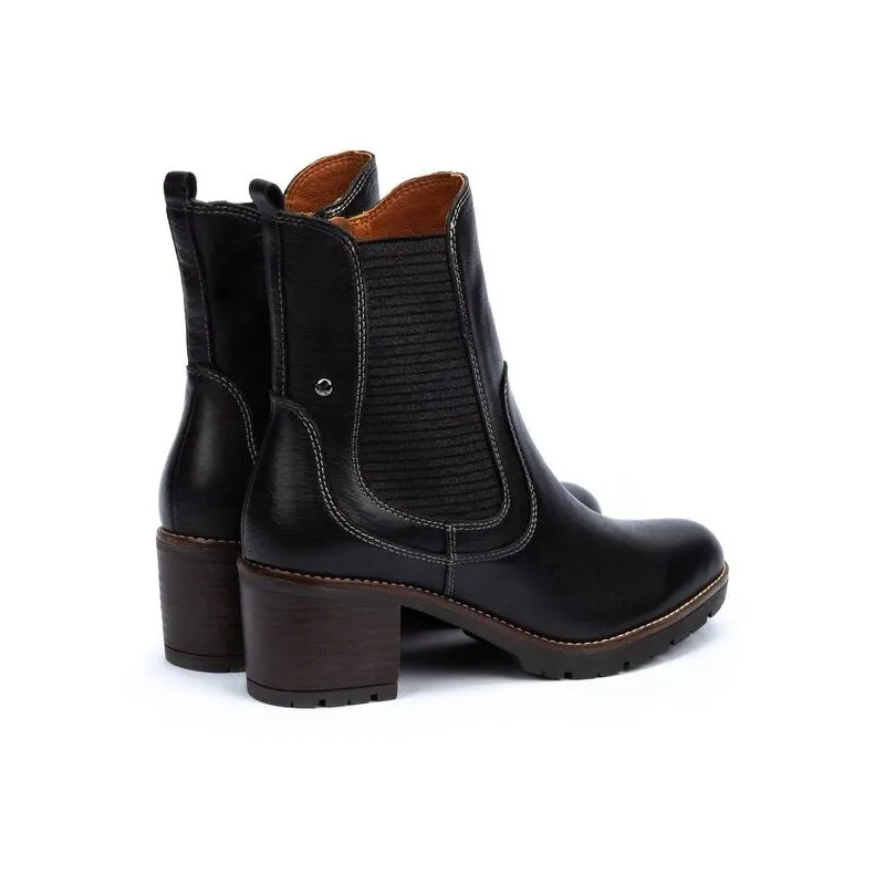 PIKOLINOS Llanes W7H-8948 Negro y Brandy Botín liso medio tacón elásticos mujer
