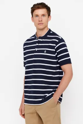 Striped Mao Collar Polo