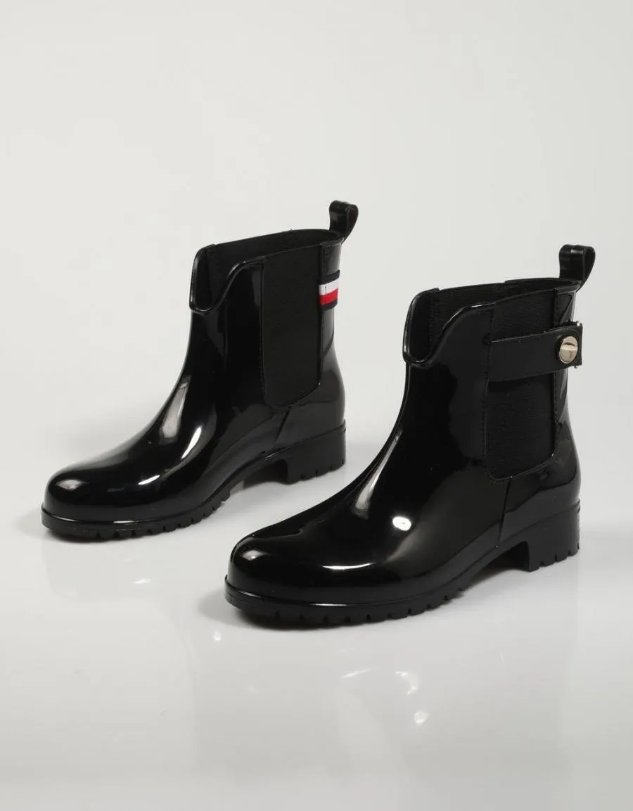 Tommy Hilfiger Black Ankle Rainboots with Metal Detail - Style 79937