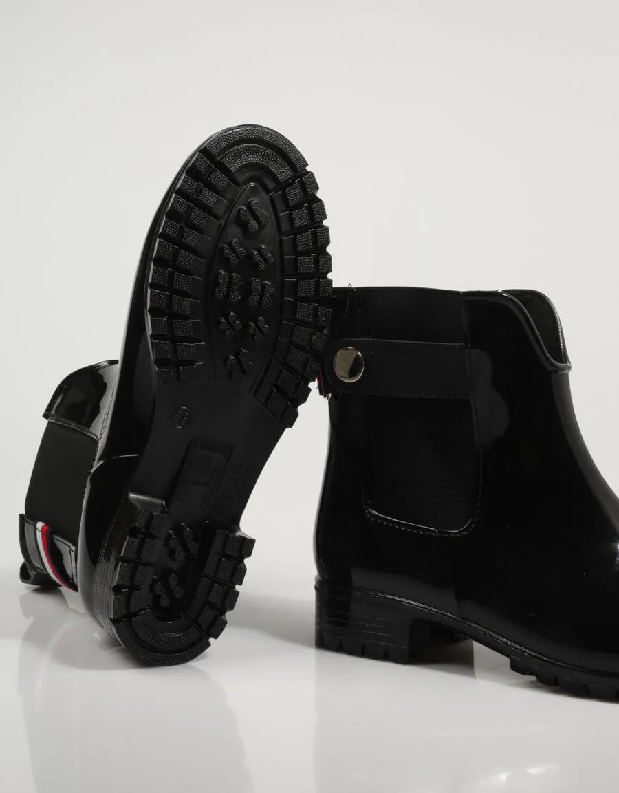 Tommy Hilfiger Black Ankle Rainboots with Metal Detail - Style 79937