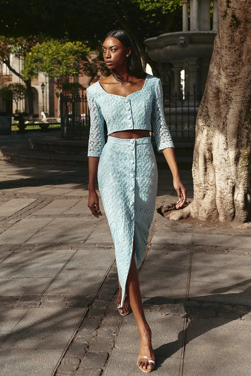 Light blue floral embroidered top Rio.