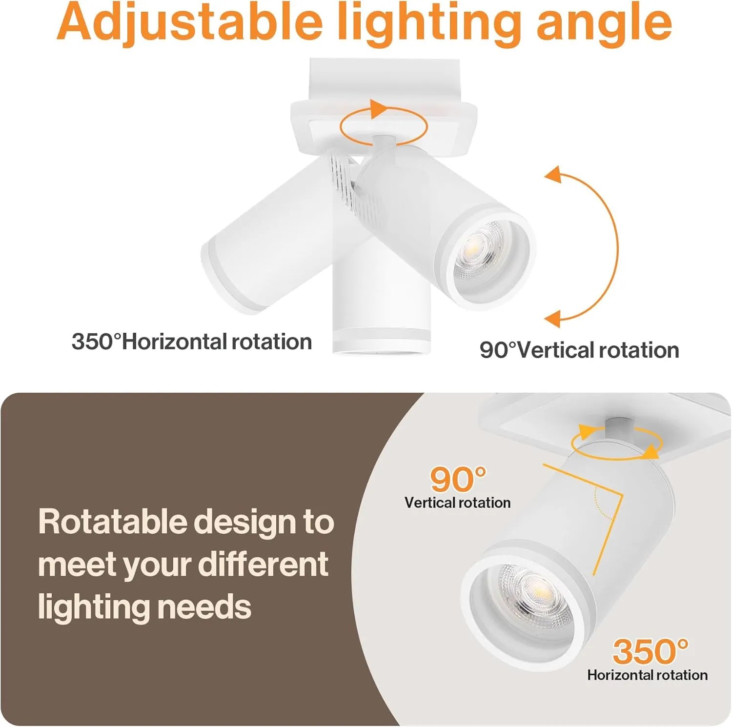 URing Lámpara de Techo LED Giratorios con 3 Foco, Redonda Foco de Techo LED con brillo inferior 8W+ 3x 5W GU10 2200LM, blanco cá