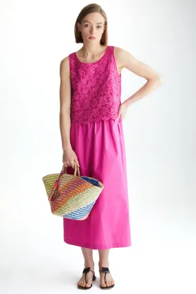 A-line Dress with Embroidered Tulle and Poplin