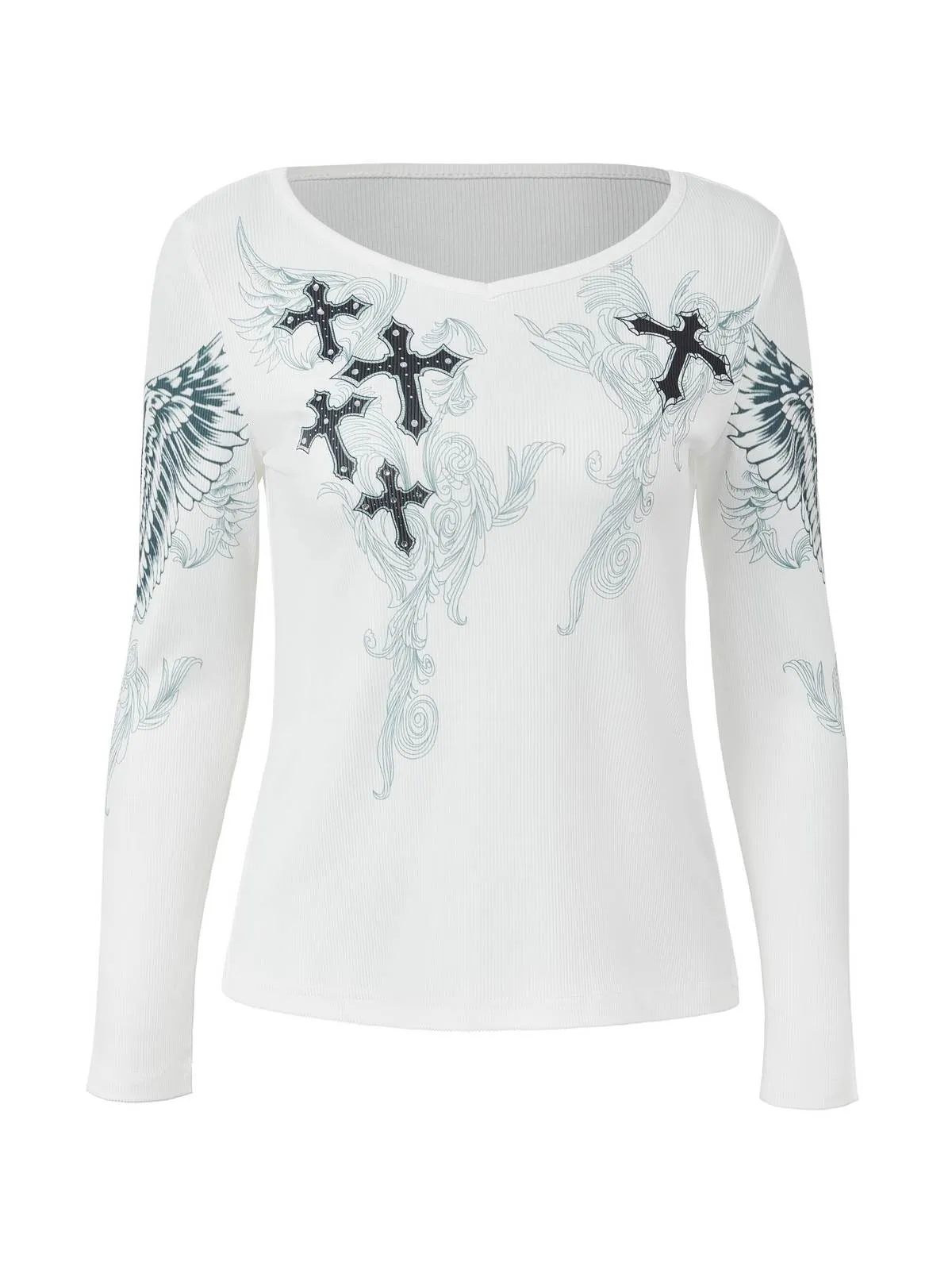 Vintage Grunge Ribbed Cross Front Long Sleeve Shirt