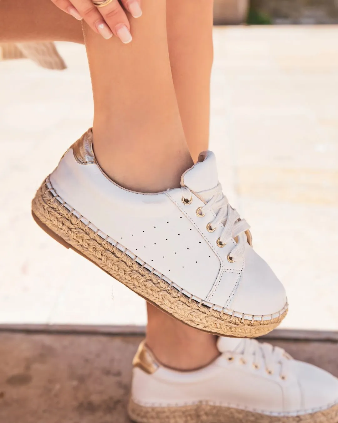 White lace-up espadrille sneakers for women - Arielle