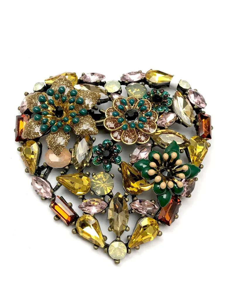 Yellow Rhinestone Heart-Shaped Cute Brooches